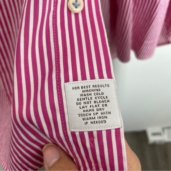 peter millar pink and white striped long sleeve button up mens size XL - Picture 8 of 9